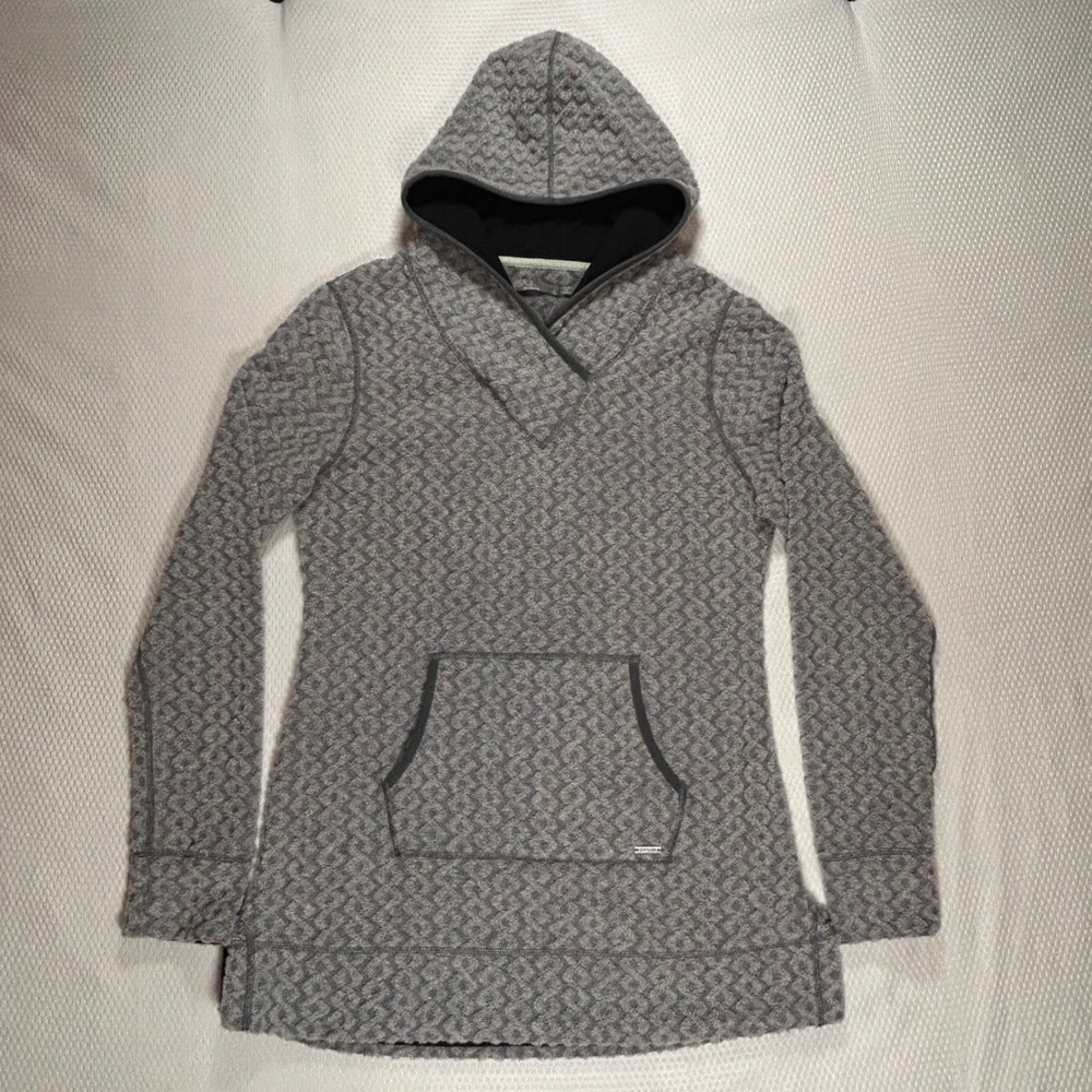 Prana Pullover Hoodie Womens L Grey Textured  Geometric Sybil Sweater Wool Blend